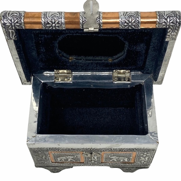 3 Pc. Elephant Copper & Silver Alloy Jewelry Box, 3 Key Holder, Letter Organizer - Picture 14 of 16